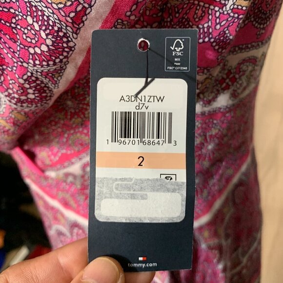 Tommy Hilfiger Bandana-Print Surplice Belted Midi Dress Sz 2 in Pink - Picture 10 of 12